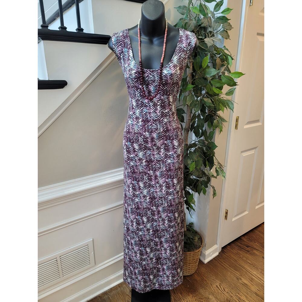 Jessica London Maxi Dress Women's 16 Multi Chevron Scoop Sleeveless Casual Party